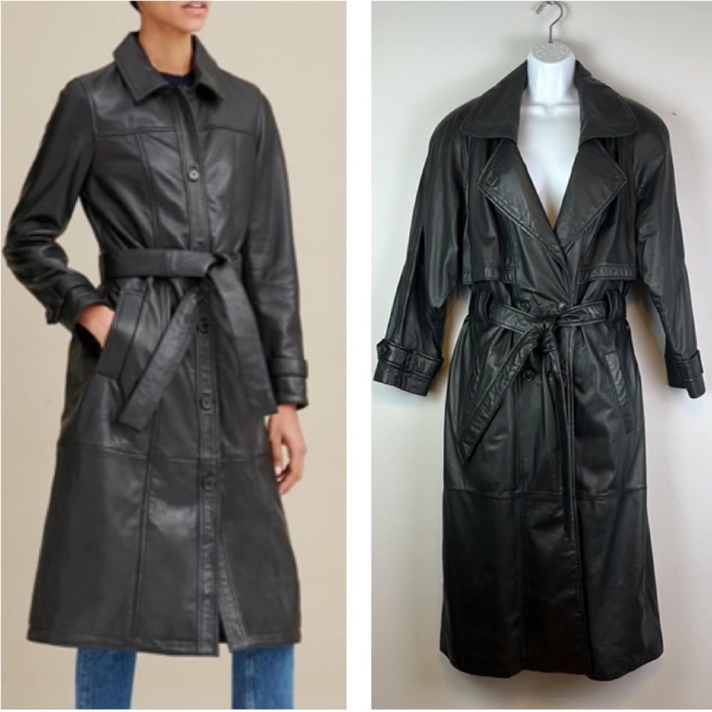 Wilson’s Leather Trench Coat Black Belted Pockets Thinsulated Lined L Jacket EUC
